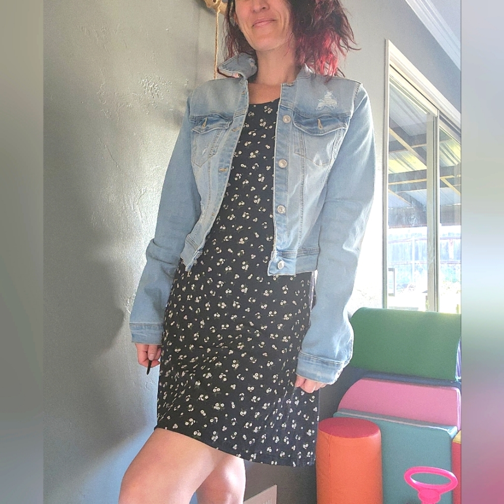 Vintage floral mini dress 90s stretchy Susan Lawrence size L